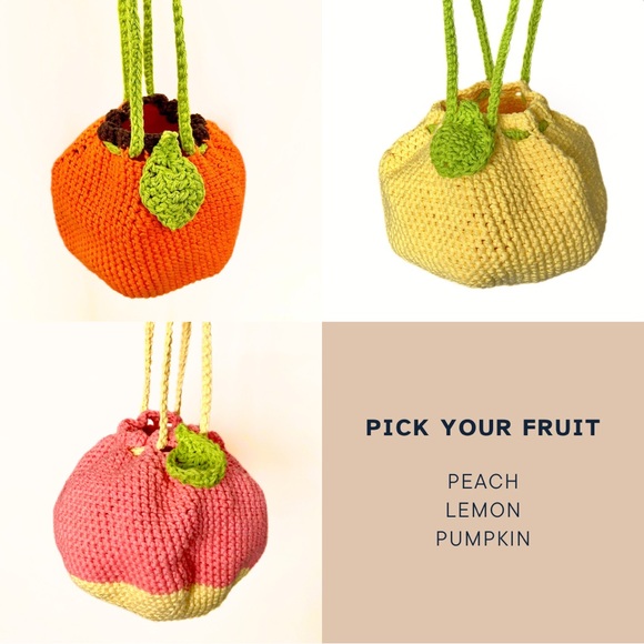 Lemon Purse | Peach Purse | Pumpkin Purse | Cotton Crochet Purse - Picture 1 of 5